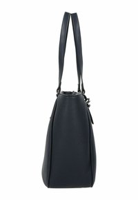 Dunkelblaue Leder-Handtasche mit strukturiertem Finish, verlängerten Trägern und einer konisch zulaufenden Form mit einem Reißverschluss oben.