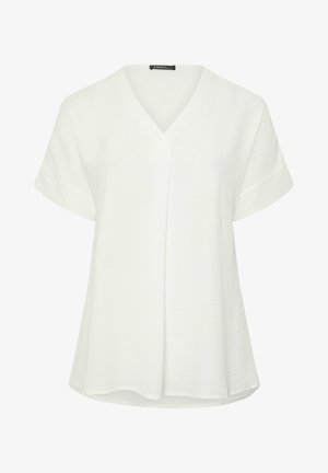 Blusa bianca a maniche corte con scollatura a V, vestibilità morbida e sottile dettaglio di piega frontale, con etichetta Evans in taglia UK 18.