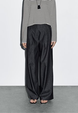 Massimo Dutti LIGHTWEIGHT HIGH-WAIST WIDE-LEG - Pantalon classique - dark blue