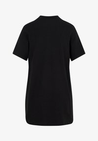 Zwarte katoenen t-shirt met een ronde hals, korte mouwen en een losse pasvorm, met een zachte textuur en geen zichtbare patronen of details.