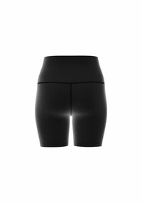 Zwarte high-waisted sportshorts met een gladde textuur, met een slim fit ontwerp en subtiele stiksels op de naden.