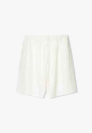 Pantaloni scurți bej deschis, cu o talie elastică, două buzunare laterale și un croi drept. Fabricati dintr-un material moale și respirabil.