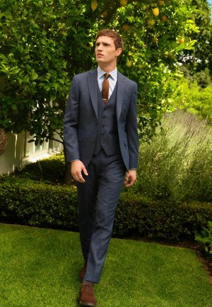 SLIM FIT TEXTURED WOOL - Suit trousers - blue