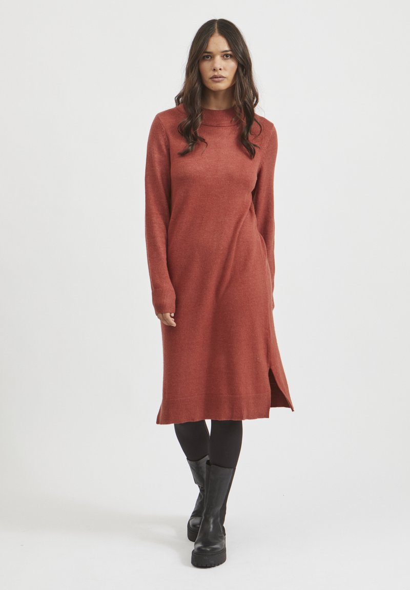 VILA VIRIL CREW NECK MIDI DRESS - Robe pull - burnt henna