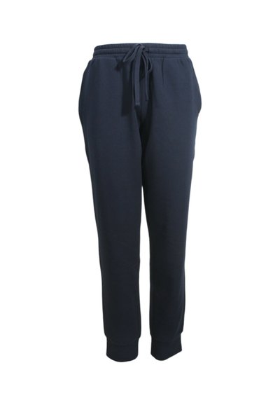 Pantaloni da tuta blu navy realizzati in tessuto morbido, con una vita elastica e cordoncino, gambe affusolate e polsini a coste.