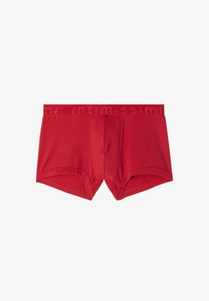 Rote Herren-Boxershorts aus glattem Stoff mit einem Logo-Bund. Das Design verfügt über eine figurbetonte Form und flache Nähte für zusätzlichen Komfort.