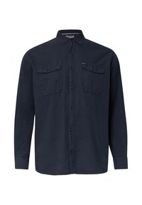 Marineblauwe overhemd met lange mouwen, gemaakt van katoen, met twee borstzakken met knopflappen en een klassieke button-down kraag.