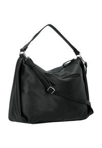 Zwarte leren hobo-tas met een gestructureerde afwerking, een enkele verstelbare schouderriem en met rits afgesloten zakken. Kenmerkt zich door een slouchy silhouet en zilveren hardware.