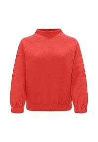 Rode trui met een hoge halslijn, raglanmouwen en een gestructureerde stof. Voorzien van elastische manchetten en een losse pasvorm.