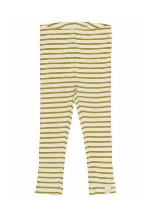 Roheline ja kreemjas triibuline retuusid, valmistatud ribakudumist. Omab elastset vöökohta ja väikest logo silti allääres.