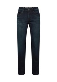 Tmavě modré džíny se straight fit, pěti kapsami a kontrastním oranžovým prošíváním. Obsahují značkovou cedulku na pásku.