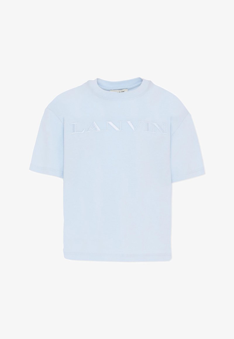 T-shirt bleu clair à manches courtes avec logo blanc en relief "LANVIN" brodé sur la poitrine et col rond.