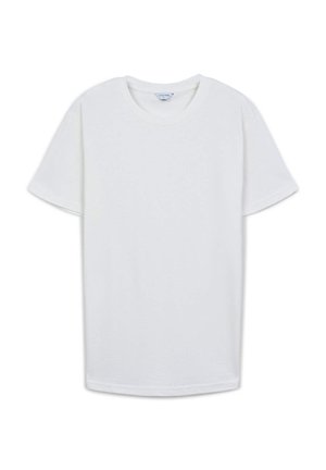 T-shirt bianco a maniche corte realizzato in cotone, con scollatura rotonda e vestibilità comoda. Tessuto liscio senza motivi o decorazioni visibili.