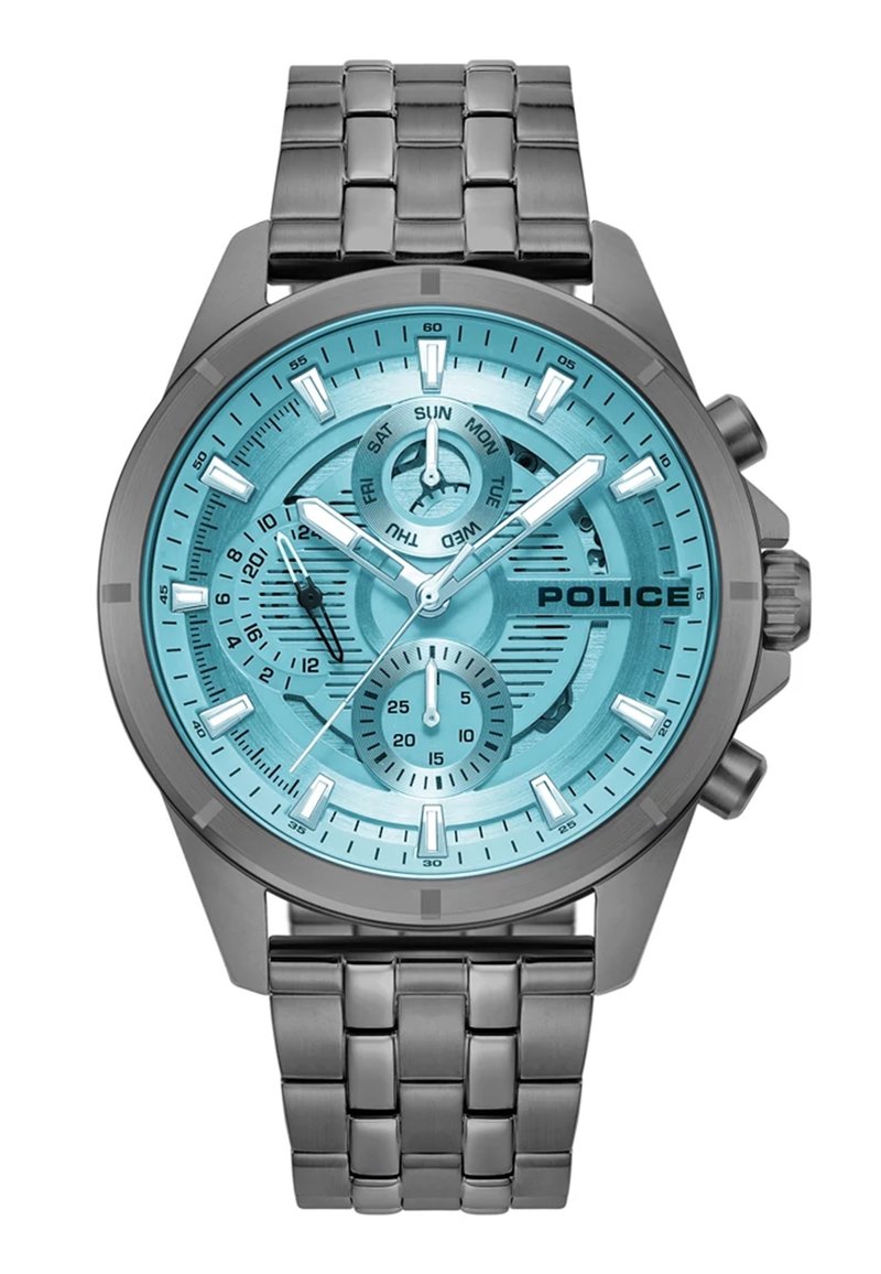Police Malawi PEWJF0004603 Orologio da Uomo con Cinturino in Pelle quadrante Grigio Freddo e Vetro Laser Blu, Bianco, Classico PEW00046-1