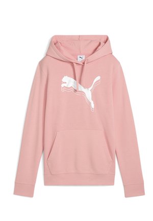 Roze hoodie gemaakt van een zachte katoenmix, met een kangoeroezak en een wit Puma-logo gedrukt op de borst. Verstelbare trekkoordkap.