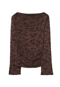 SEMI-SHEER FLOCKED WITH GATHERING   - Bluza - dark brown