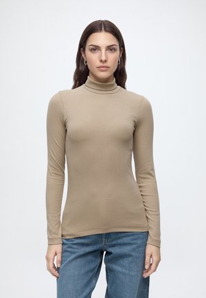 Marc O'Polo, T-SHIRT, LONGSLEEVE, HIGH NECK, RIB - Блуза с дълги ръкави - earthy taupe