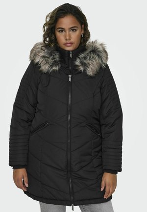 ONLY CARMAKOMA MANTEL CARTENNA FUR HOOD COAT OTW - Zimný kabát - black