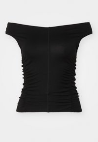 RUCHED OFF SHOULDER - Trükipildiga T-särk - black