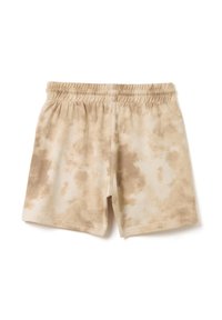 Pantalones cortos tie-dye en tonos marrones, fabricados con una tela suave, con una cinturilla elástica y un corte holgado. El diseño presenta un patrón jaspeado en toda su extensión.
