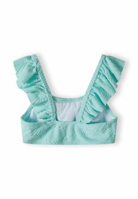Top con spalline arricciate per ragazze, di colore verde menta, realizzato in tessuto testurizzato con un motivo a foglie, dal design semplice e aderente.