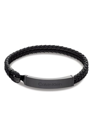 Zwarte leren herenarmband met gevlochten structuur en zilverkleurige sluiting