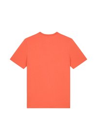 Kurze Ärmel T-Shirt in einfarbigem Korallenrot. Hergestellt aus weichem, leichtem Stoff mit Rundhalsausschnitt und normaler Passform. Keine Muster oder Grafiken.