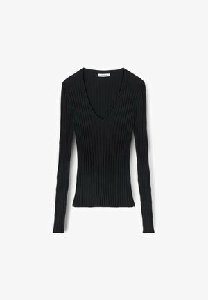 Motivi, MAGLIA A COSTA PIATTA CON SCOLLO A V - Pullover - nero
