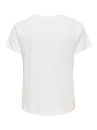 Prosty biały t-shirt z krótkim rękawem, widziany od tyłu, z okrągłym dekoltem i prostym dołem.
