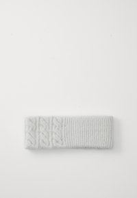 Heled hall knitted peapael, millel on keskel tekstuuriga kaabelmuster ja ribakujulised osad mõlemal küljel. Pehme kangas, ristkülikukujuline kuju.