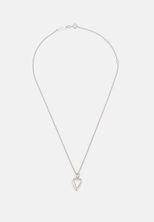 Silver chain necklace featuring a heart-shaped pendant, with a simple design and smooth texture. Adjustable length with a lobster clasp.
