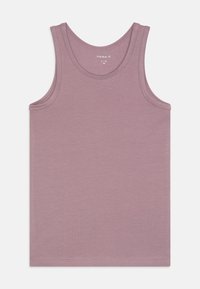 Light purple tank top made of soft fabric, featuring wide shoulder straps and a round neckline. Simple design with no patterns or accents.