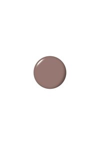 Glanzende ronde nagellak in een gedempte, taupe-brown tint met een gladde textuur en reflecterend oppervlak.