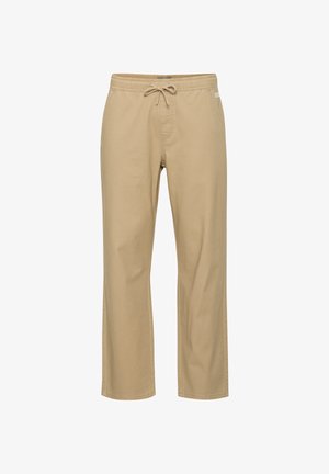 Bézs színű pamut, kényelmes szabású nadrág rugalmas derékrésszel és húzózsinórral. Oldalzsebekkel és egyenes szárú szabással rendelkezik. Mintázat nélkül.