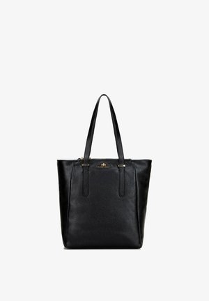 Černá kožená taška přes rameno s dvěma ramenními popruhy, zlatým zipem a malým zlatým logem Wittchen uprostřed přední strany.