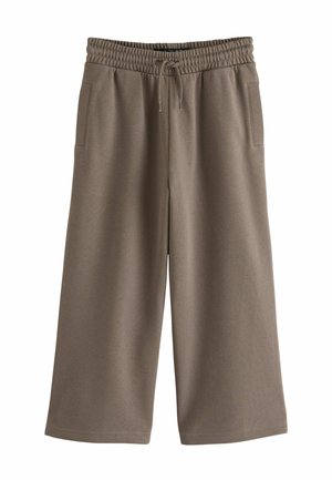 Braune, weit geschnittene, kurze Hose mit elastischem Bund und Kordelzug, ausgestattet mit Seitentaschen.