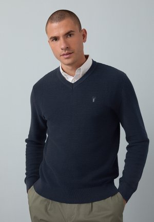 Next V-NECK - REGULAR FIT TEXTURED OXFORD MOCK - Svetr - navy blue