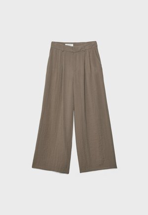 Stradivarius, RUSTIC WIDE-LEG TROUSERS WITH ADJUSTABLE BUTTONS 04536747 - Pantalon classique - mottled light brown