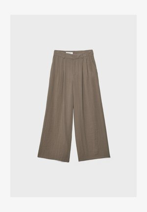 Stradivarius, RUSTIC WIDE-LEG TROUSERS WITH ADJUSTABLE BUTTONS 04536747 - Housut - mottled light brown
