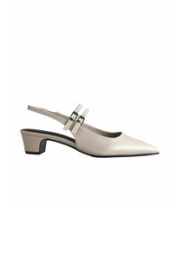 Heledad beezh slingback kingad terava ninaga, keskmise plokkn upheldja ja kahe reguleeritava alsohnaga. Sile nahatunne.