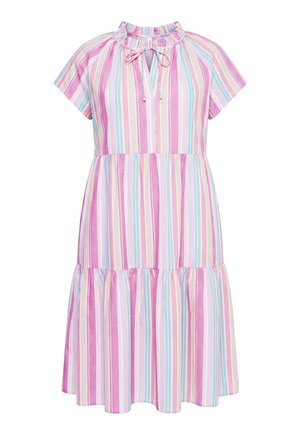 Ulla Popken, PASTEL STRIPED SHORT SLEEVE FLOUNCE DRESS - Day dress - soft pink