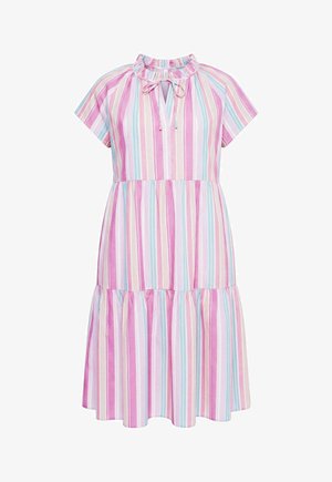 Ulla Popken, PASTEL STRIPED SHORT SLEEVE FLOUNCE DRESS - Denní šaty - soft pink