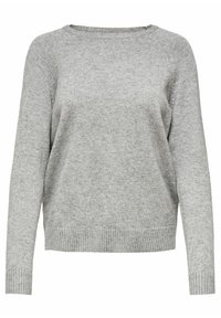 Maglione grigio chiaro realizzato in un morbido tessuto a maglia. Presenta un colletto rotondo, maniche lunghe e orli a costine con una vestibilità rilassata.