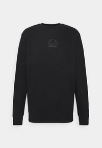 Sudadera negra con cuello redondo y mangas largas. Presenta un logo de ellesse en tono sobre el pecho. Está hecha de una tela suave y texturizada.