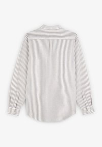 Langærmet skjorte, stribet mønster i beige og hvid, skjortekrave, afrundet kant, med knapmanchetter og detalje med rygplys.