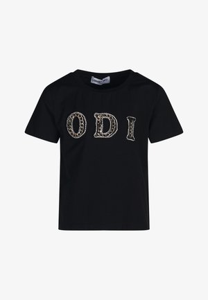 Sort kortærmet t-shirt lavet af bomuld, med "ODI" i metallisk pynt på fronten. Enkel, klassisk pasform.