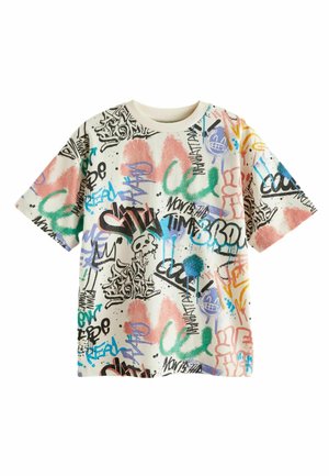 Next ALL OVER SHORT SLEEVE STANDARD - Printtipaita - ecru cream graffiti