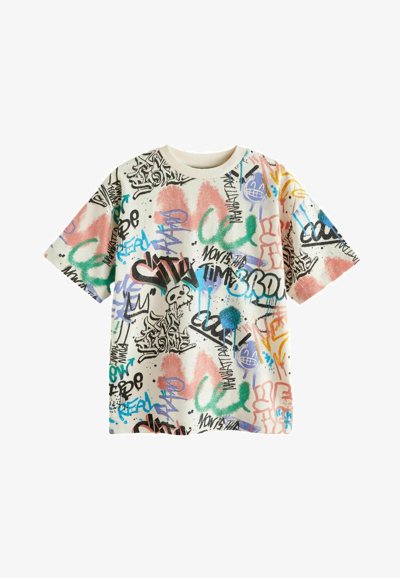 Next ALL OVER SHORT SLEEVE STANDARD - Print T-shirt - ecru cream graffiti