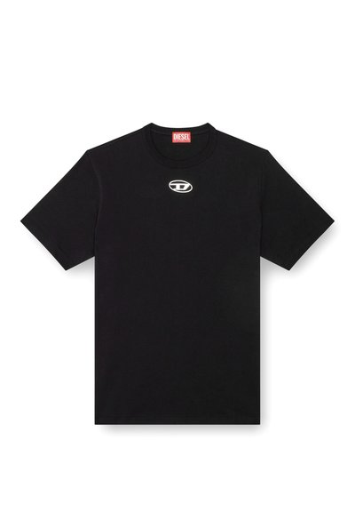 T-shirt en coton noir avec un col rond et des manches courtes. Présente un petit logo en argent brodé au centre avant.