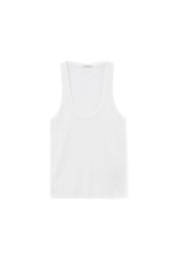 Witte katoenen tanktop met een ronde hals, aansluitend ontwerp en ribbeltextuur. Geen patronen of zichtbare extra hardware.